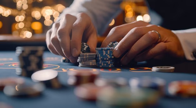 Texas Poker table interface on mobile showing hand cards and betting controls